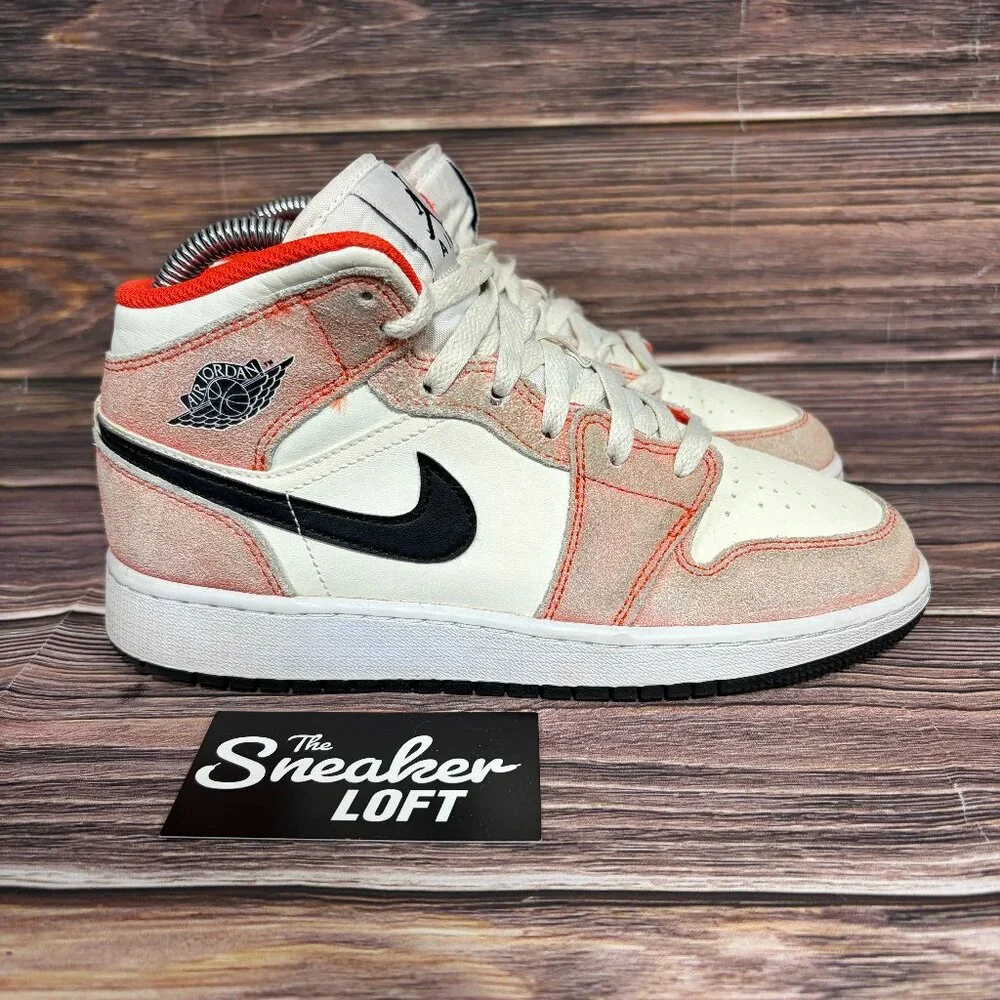Nike‎ Air Jordan 1 Mid Orange SE Suede Women's Casual High Top Shoes Size 6.5
